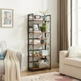 thumbnail image 3 of VECELO 2-Piece Bookshelf, Industrial Metal Freestanding 5-Shelf Folding Bookcase for Living Room, Bedroom, Kitchen, Office, No Assembly, Brown, 3 of 7