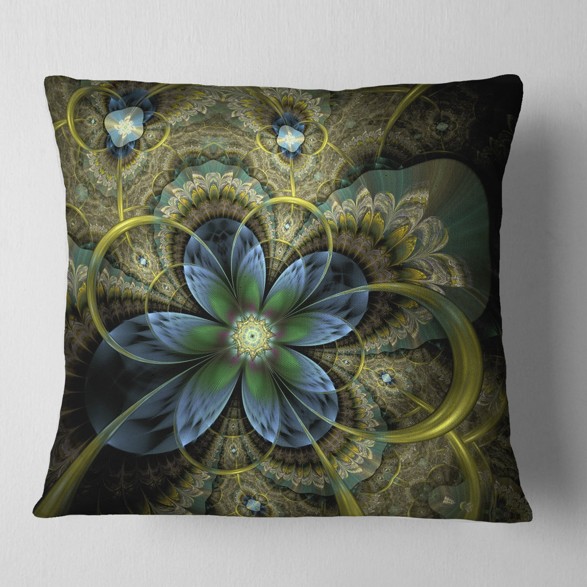 Designart Light Fractal Flower and Butterfly - Floral Throw Pillow - 16x16