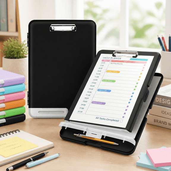 Clipboard with Storage Compartment – 8.5 x 11 Inch Document Holder with Pen Storage, Plastic Organizer Case for Letter and A4 Paper