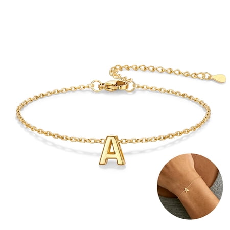 U7 Personalized 14K Gold Plated Initial A Bracelet for Women Teens Letter Charm Bracelet for Graduation Birthday Gift to Girlfriend Mother Wife