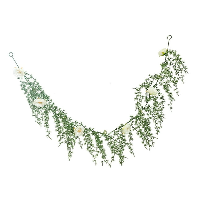 Guirnalda artificial de enredaderas artificiales, plantas colgantes de imitación, guirnalda de Navidad para centro de mesa, pared navideña de invierno con flores Macarena Guirnalda de vegetación