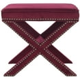 thumbnail image 2 of SAFAVIEH Palmer Ottoman Brass Nail Head Red Velvet, 2 of 5