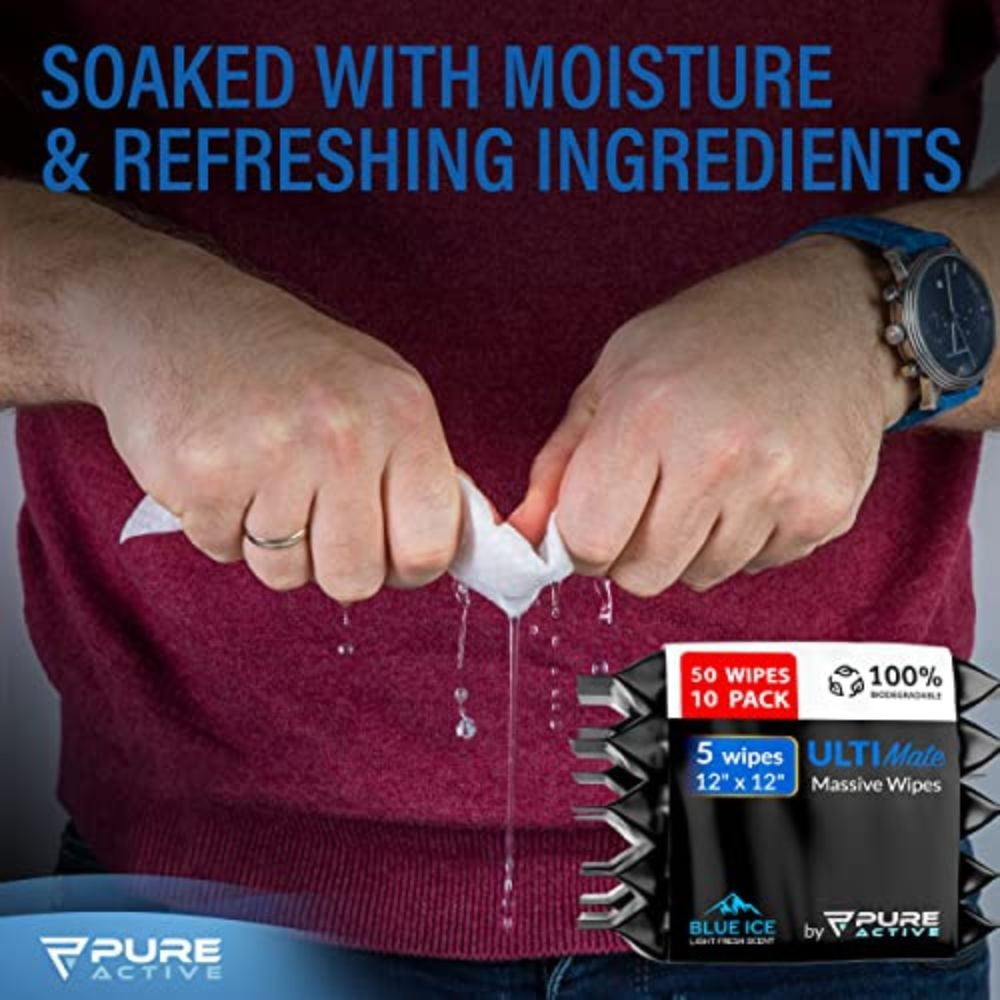 Body Wipes for Men – 50 Extra Large Body Wipes for Camping 12"x12" Body Wipes after Workout - Deodorizing Mens Shower Wipes In Travel - Extra Thick Face Wipes - Shower Wipes for Men Adult Bathing