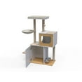 thumbnail image 3 of Wood Cat Tree Tower 51.57H. Three Steps Cat Furniture with Scratching Pads and Large Storage Space, Cat Cabinet with Shelves&Doors，White + Light Oak, 3 of 8