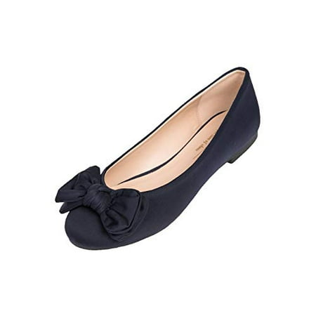 

Feversole Women s Round Toe Cute Bow Trim Ballet Flats Navy Size 6.5 M US
