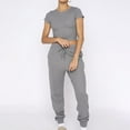 thumbnail image 2 of JGGSPWM Women's 2 Piece Outfits Casual Crew Neck Crop Tops Knit Wide Leg Sweatpants Sweater Lounge Set Sweatsuit Gray M, 2 of 9
