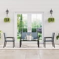 thumbnail image 3 of 4 Piece Patio Conversation Set with Loveseat Chairs and Glass Table, All Weather Textilene Mesh Outdoor Bistro Furniture with Steel Frame for Garden Balcony Poolside, Light Brown Gray Black, 3 of 8