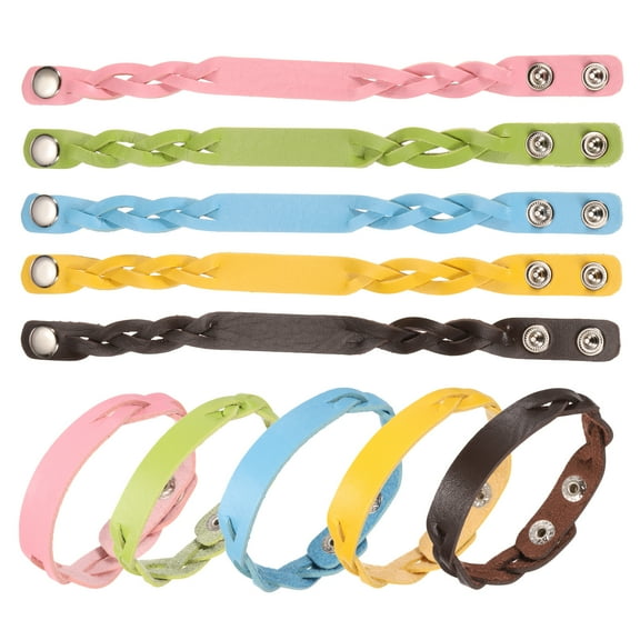 Uxcell 10 Pcs Plain Leather Bracelets Double-Braided Leather Snap Bracelets Adjustable Blank Wrist Cuffs DIY Craft Wristbands for Men Women Jewelry Making, Mixed Colors