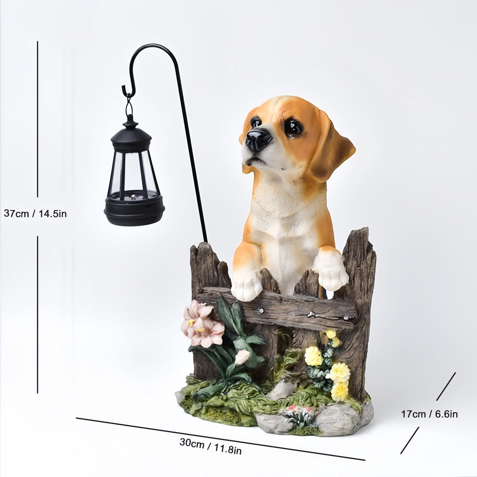 Garden Dog Statues Outdoor Decorations, Solar Lights Outdoor Puppy Statue, Outdoor Animal Statues with Solar Lantern for Patio, Lawn, Yard Art Decoration, Housewarming Garden Gift