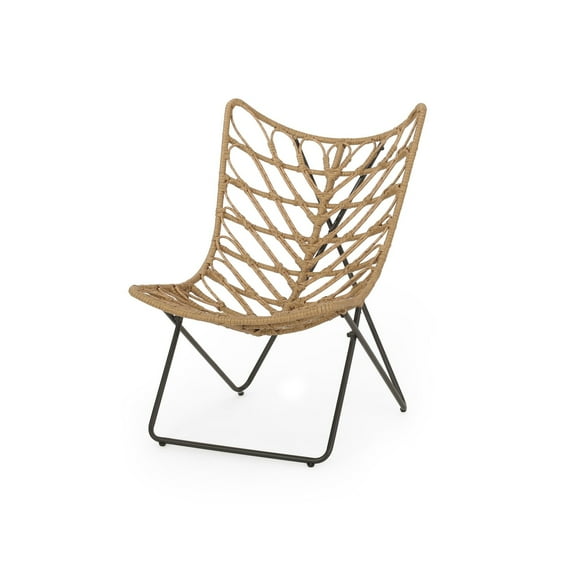 Fordy Outdoor Chair Set of 2- Curved Seat- Brown Rattan- Black Metal