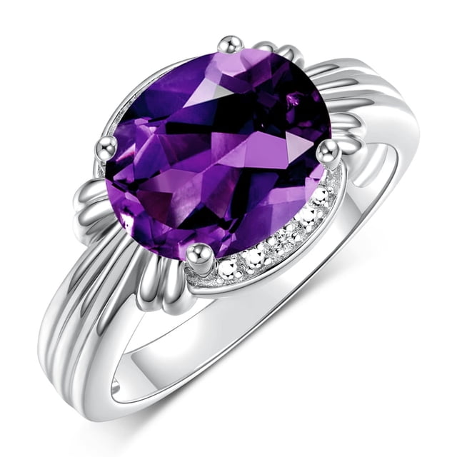 RYLOS Bagues pour Femmes Bague en or Blanc 14K Pierre Précieuse 12X10MM et Diamants Superbe Bague pour Doigt du Milieu Ou Index Bijoux Améthyste de Février Taille 5