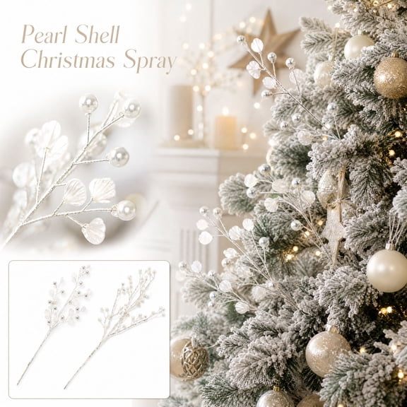White Christmas Tree Picks Featuring Silver Beads and Pearl Beads on Elegant Metal Stems, White Christmas Decor Christmas Tree Decor for Winter Wonderland Decorations and Coastal