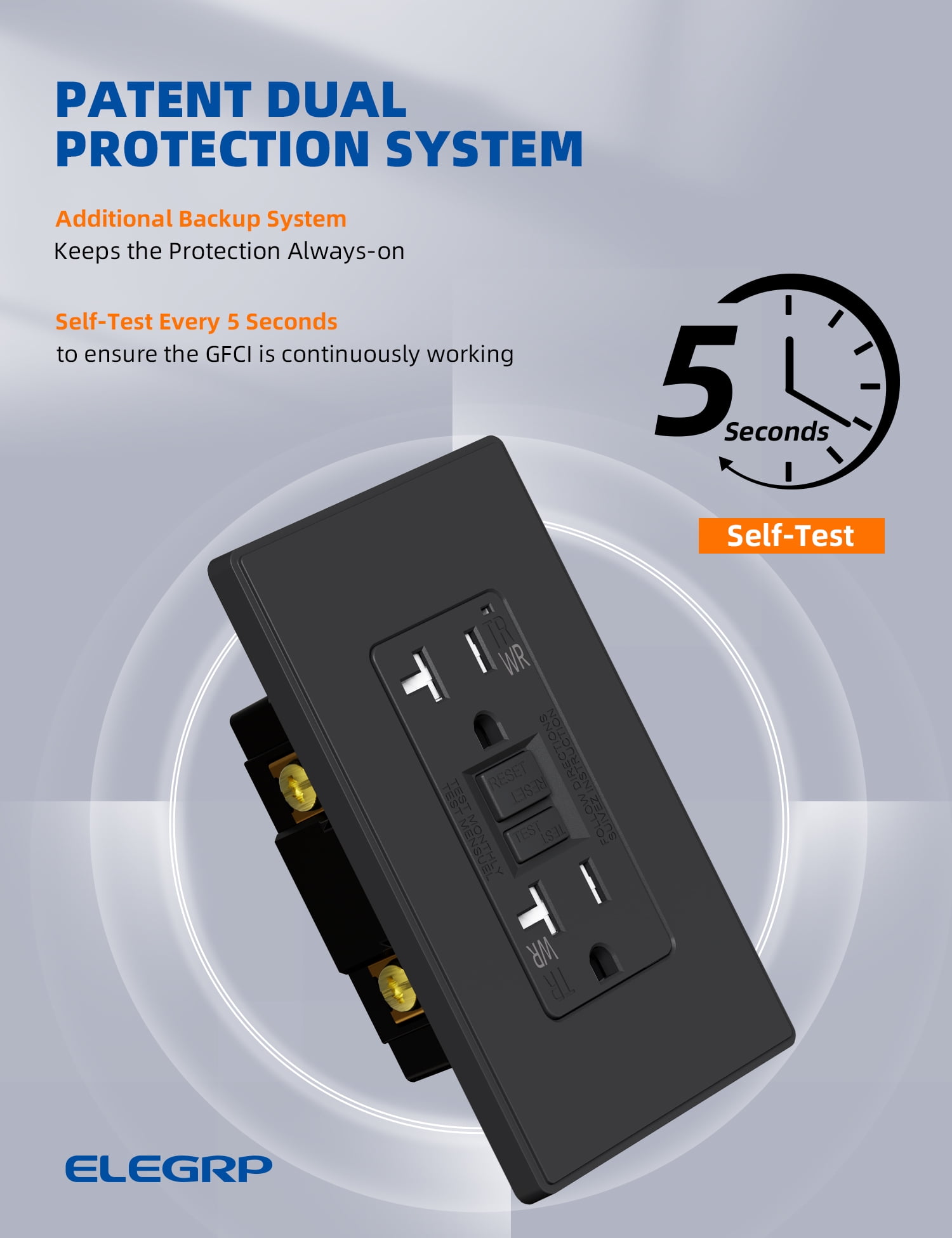 ELEGRP GFCI Outlet Outdoor, 20 Amp Electrical Outlet, Weather & Tamper Resistant GFCI Receptacle, Ground Fault Receptacle with Screwless Wall Plate, UL Listed, Black 3PC