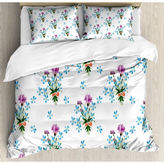 Floral Duvet Cover Set King Size, Colorful Spring Time Painting of Endemic Flowers Blooming on a Plain Backdrop, Decorative 3 Piece Bedding Set with 2 Pillow Shams, Multicolor, by Ambesonne