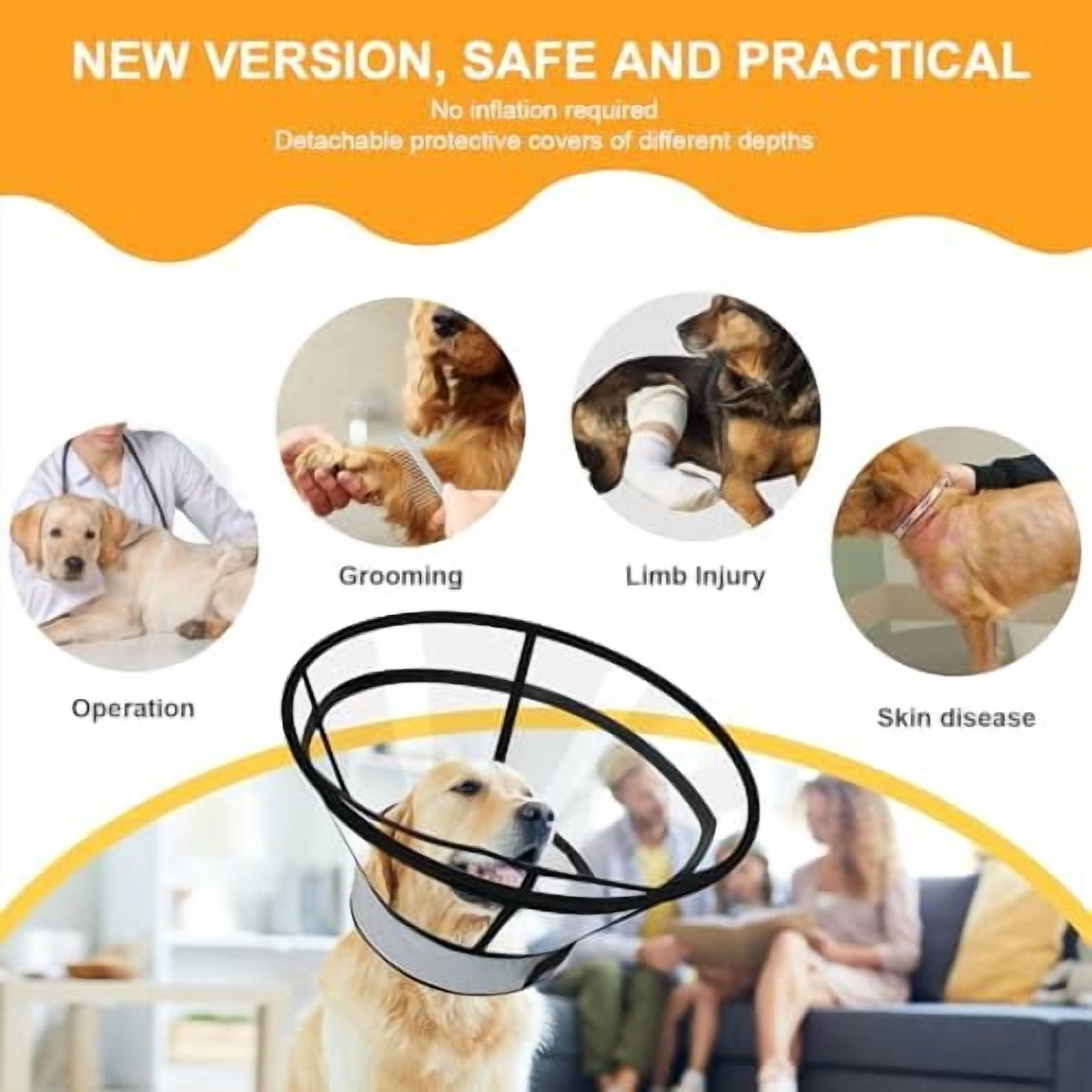 Sponge Core Dog Cat Cone Collar for After Surgery Recovery, Inflatable Dog Cone Alternative,  Dogs Donut Collar Adjustable with 2PCS Cover for Large Medium Small Dogs Cats (Grey+Yellow, L)