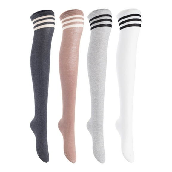 Lian LifeStyle Women's 4 Pairs Adorable Comfortable Soft Thigh High Over Knee High Cotton Socks, Size 6-9, JMYP1022 DarkGrey, Khaki, LightGrey, White