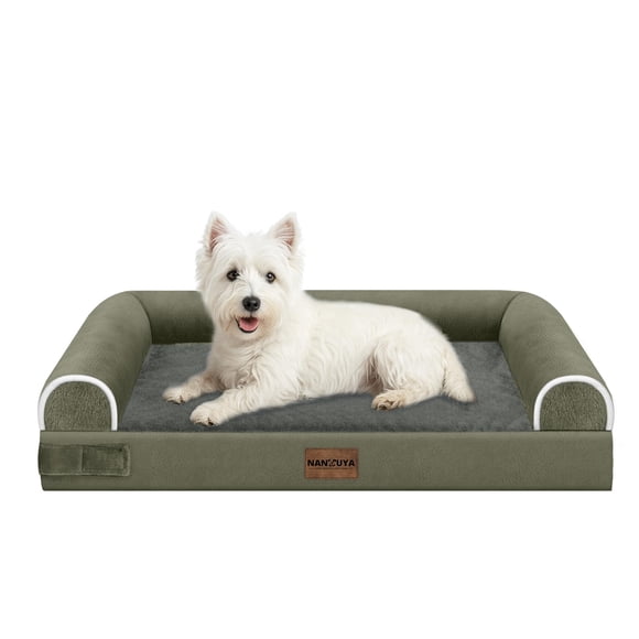 Cama mediana para perros NANUYA ortopédica impermeable con respaldo verde oscuro
