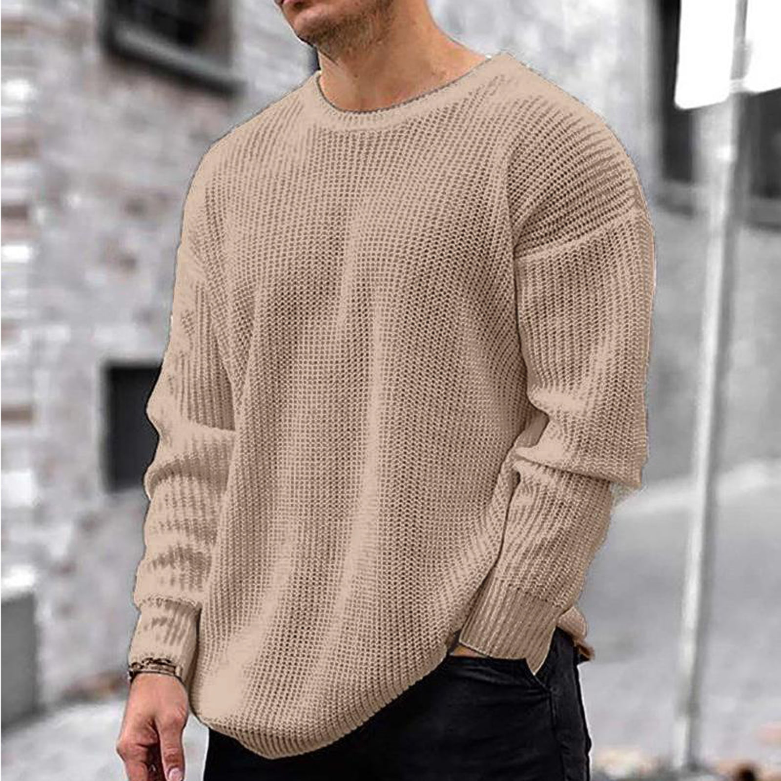 Sebaby Mens Fit Patterned Turtleneck Pullover Baggy Knit Pullover Sweater