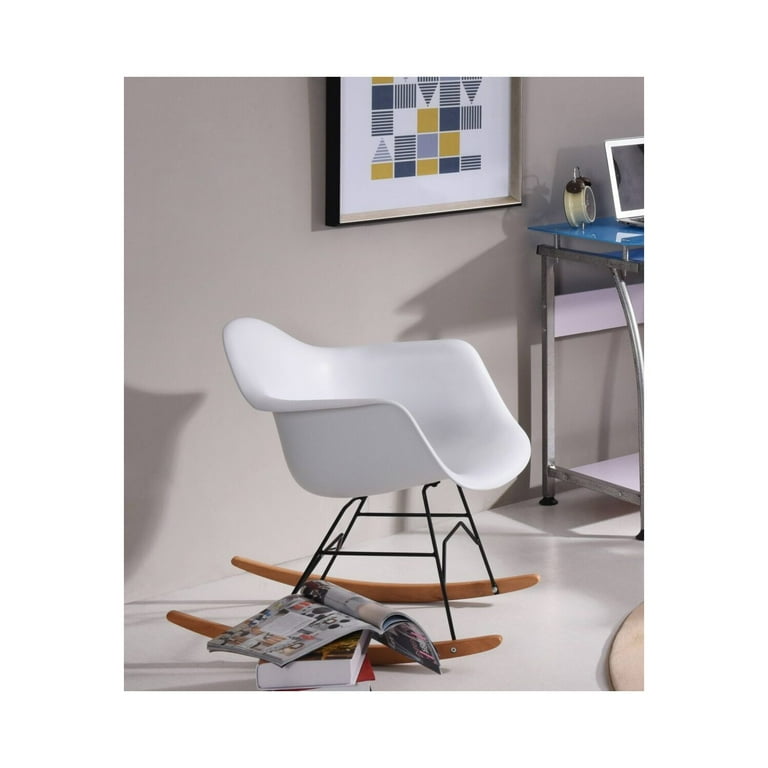 Hodedah Arm Rocking Bucket Seat Rocking Chair in White