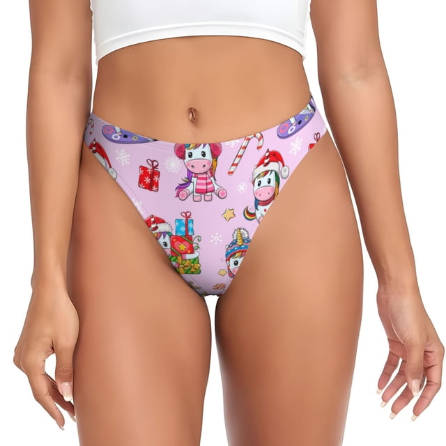 Balery Christmas Unicorns Tangas de Algodón para Mujer con Estampado – Ropa Interior Sexy, Transpirable, G-string-Small