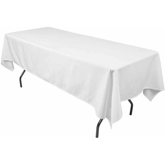 CintBllTer, 60" Wide by 90" Long Rectangular Polyester Poplin Tablecloth, White.