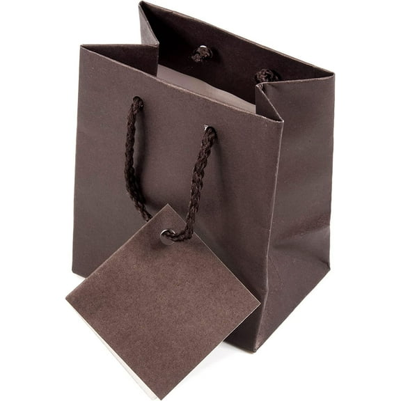 NicePackaging  10 Qty  Matte Dark Brown Paper Tote Gift Bags 3in x 2in x 3.5in  For Birthdays/Holidays/Parties/Gifts/Sales/Showers/Special Occasions  4 Sizes