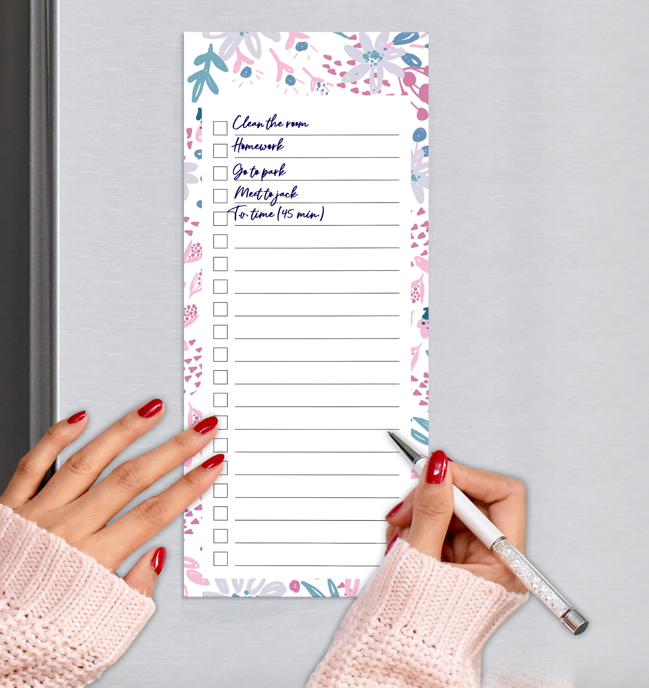 Inkdotpot Packof3MagneticFridge To-Do List Notepads,MagneticMemo Pads For Refrigerator,Florals Design(50 Sheets Each)