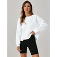 thumbnail image 2 of Unique Bargains Women Crew Neck Fleece Pullover Oversized Cropped Sweatshirt M White, 2 of 8