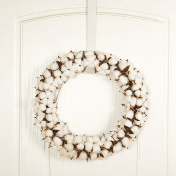 Wreaths for Front Door, Cotton Wreath with Full White Cotton for Front Door Wall Wedding Decor, Summer Door Wreath