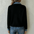 thumbnail image 4 of JULMCOMO Ribbed Knit Jacket for Women Collared Denim Contrast Zip Up Jacket Spliced Jean Trim Long Sleeve Casual Cardigan Black S, 4 of 4