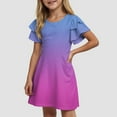 thumbnail image 2 of Gubotare Toddler Casual Dress Baby Girl Smocked Dress Summer Casual Short Sleeve Dresses Floral Print Sundress Princess Dress for Toddlers Size 7-8T (Purple,7-8 Years), 2 of 9