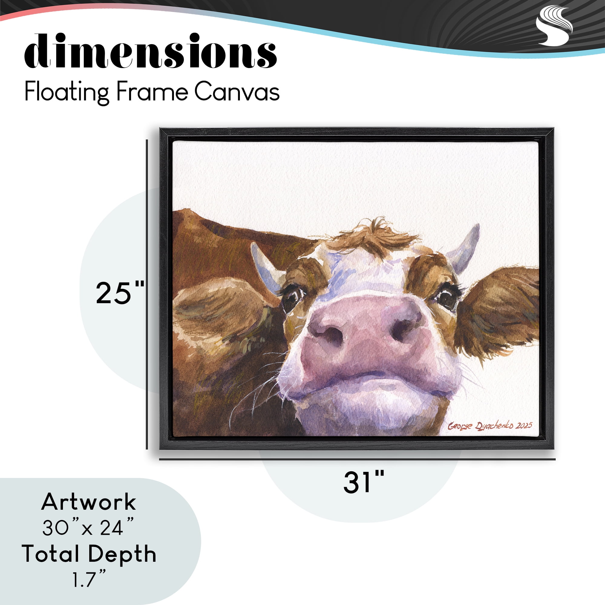 Stupell Industries Cute Cow Close Up Black Framed Floater Canvas Wall Art, design by George Dyachenko