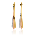 thumbnail image 5 of 14K Solid Tri Color Pink White Yellow Gold Oval Medium Hoop Earrings, 5 of 10