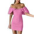 thumbnail image 2 of Women Dresses Plus Solid Sleeveless Strapless Sexy Dresses Fashion Dresses Pink Trendy Skirt Size XL, 2 of 6