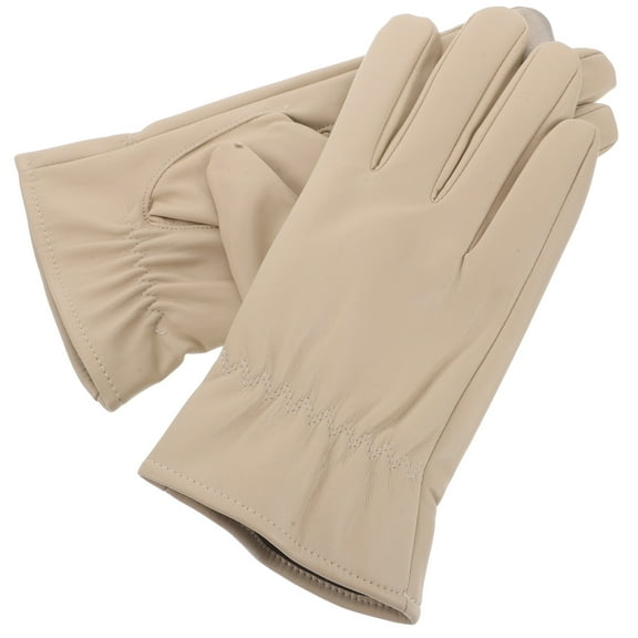 NIAIZEK Beige PU Bike Gloves for Women's Touchscreen Waterproof Warm Winter Outdoor Activities Small