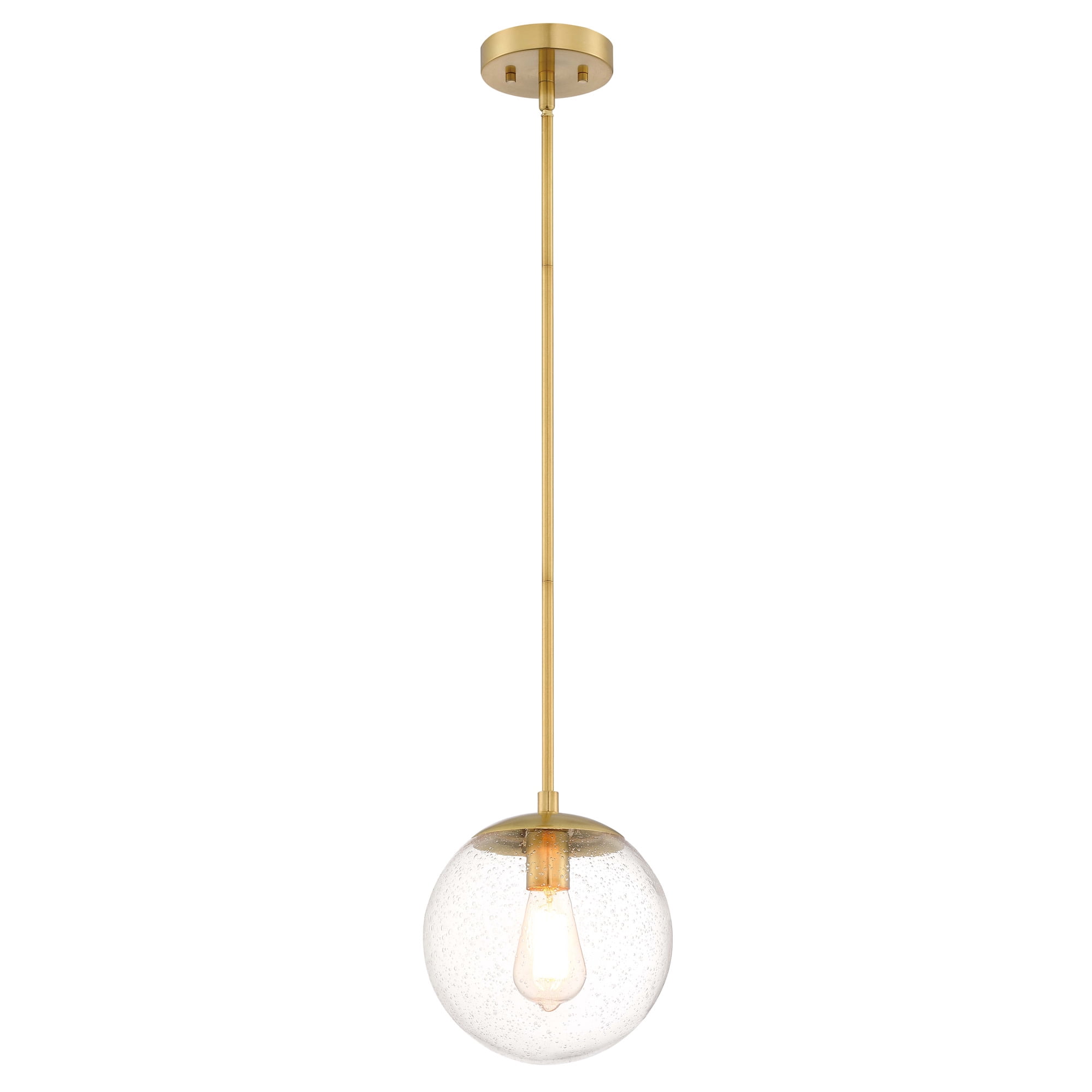 Satin Gold Modern Dimmable Pendant Light with Clear Seedy Glass Globe Shade, Adjustable Height, Kitchen Islands and Bars