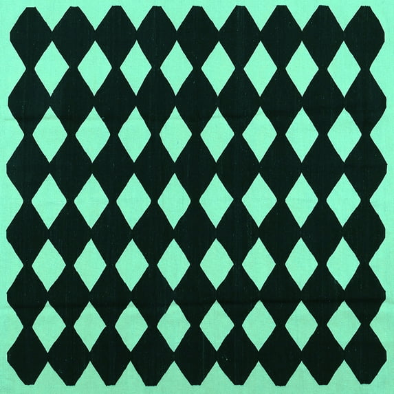 Ahgly Company Machine Washable Indoor Square Abstract Turquoise Blue Contemporary Area Rugs, 3' Square