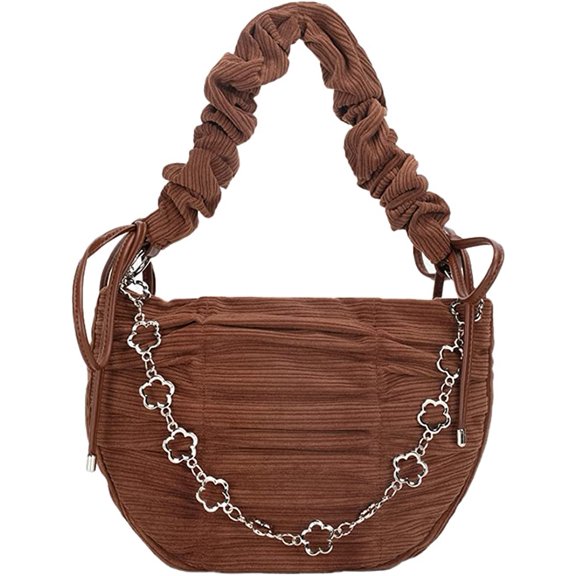 CoCopeaunts Women Corduroy Tote Handbag Vintage Metal Chain Shoulder Bag Top Handle Hobo Bag Purse