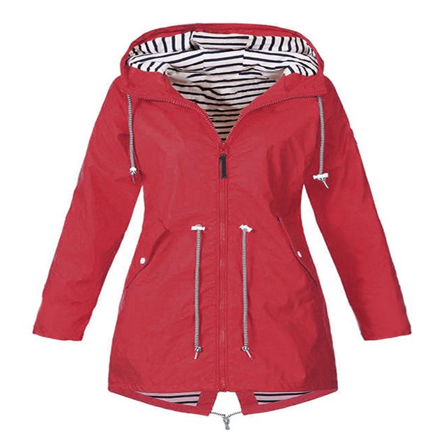 Julycc Plus Size Women Long Sleeve Hooded Wind Jacket Outdoor Waterproof Rain Coat