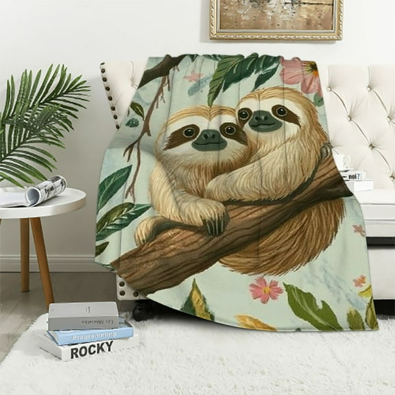BCIIG Cute Sloths in Floral Paradise Blanket Soft, Cozy, Lightweight & Fluffy Flannel Throw Blanket - Perfect for Couch, Bed, Travel - Whimsical Home Decor for Indoor & Outdoor Use   40x50in