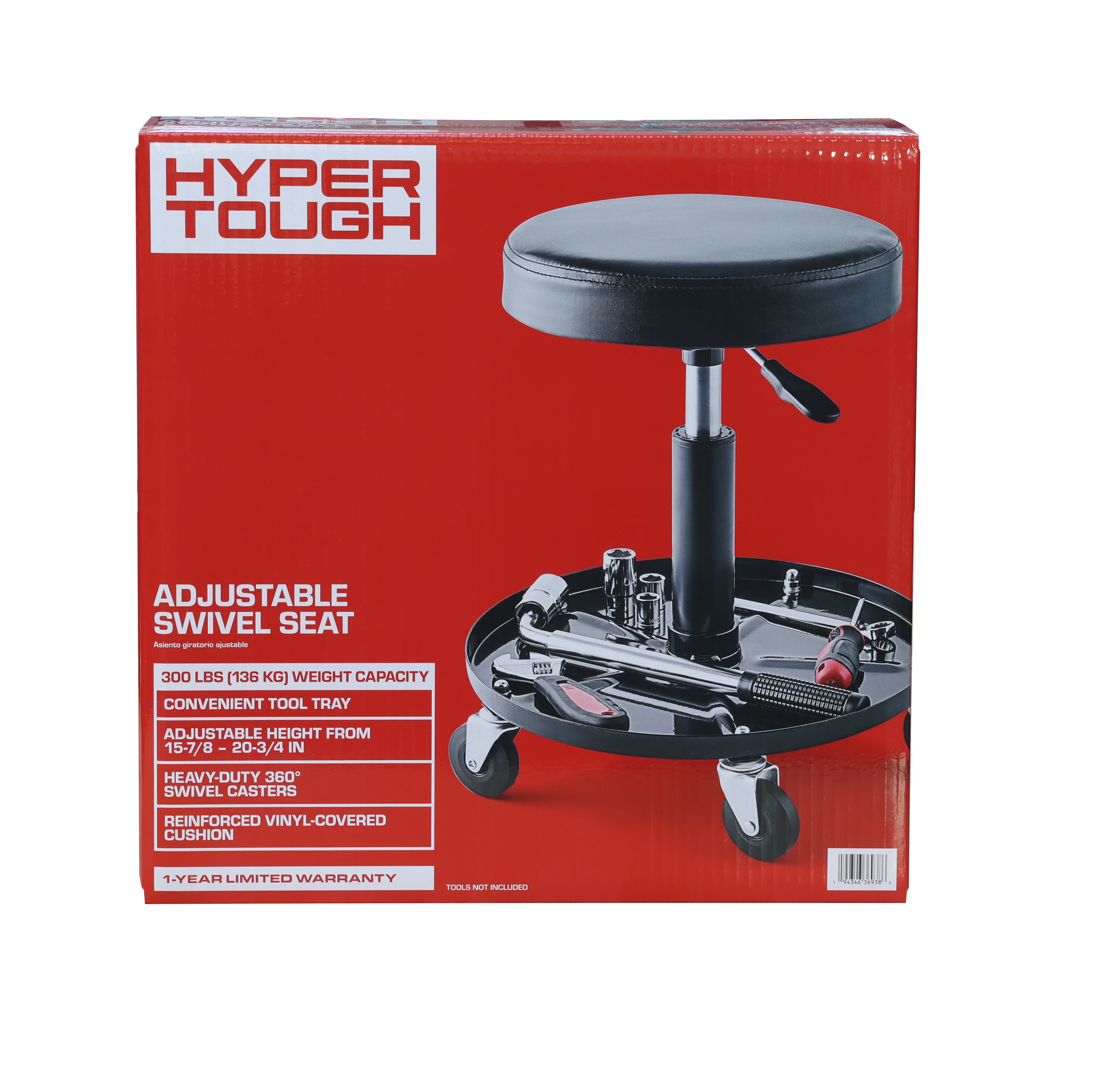 Hyper Tough TRHL6201W Adjustable Pneumatic Roller Seat with Tool Tray