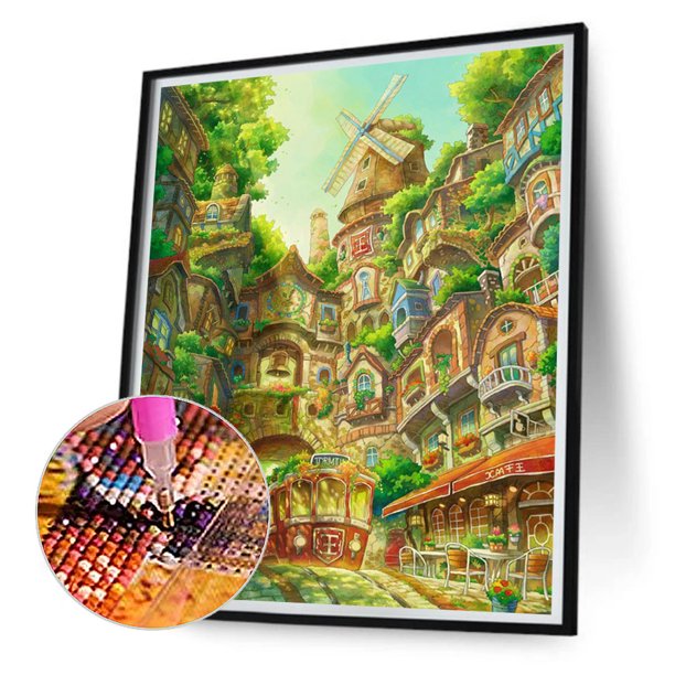 Cuadros Decorativos Kits de pintura de diamantes de castillo alto DIY 5D decoración de diamantes de imitación de pared de taladro redondo completo Wdftyju embutido en tela