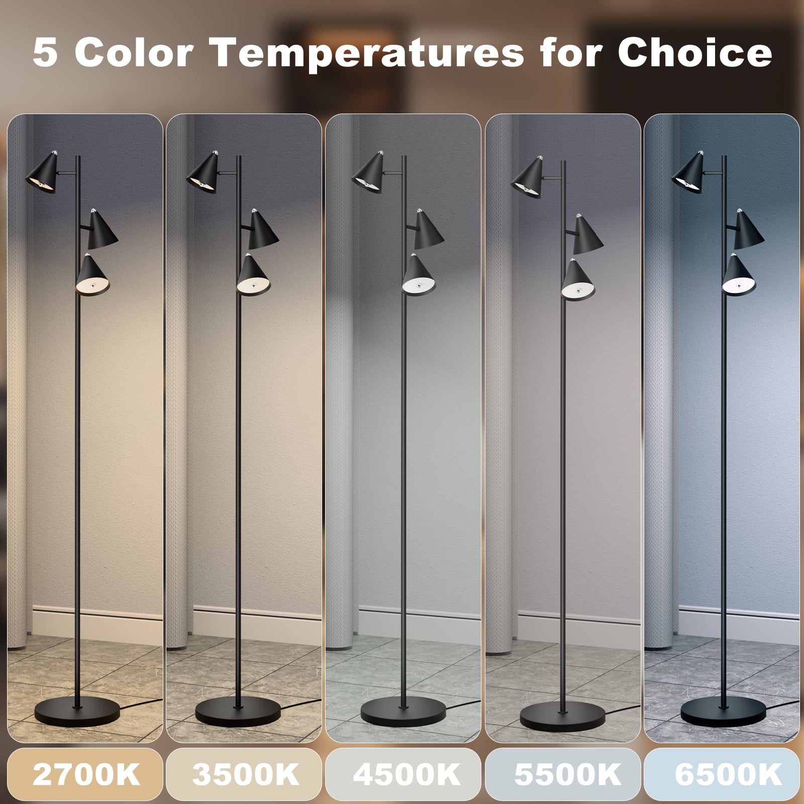 63 in 5-CCT 3 Light Floor Lamps with Magnetic Remote Control for Living Room Bedroom Office bright lighting
