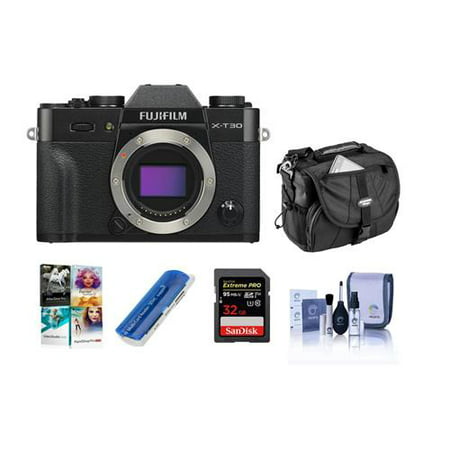 Fujifilm X-T30 Mirrorless Digital Camera Body, Black - Bundle With Camera Case, 32GB SDHC U3 Card, Cleaning Kit, Card Reader, PC Software Package