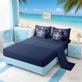 thumbnail image 5 of Manfei Minimalist Blue White Compass Bedding Comforter Set for Kids Boys and Girls, Nautical Print King Bedding Sets, Navy Reversible 7-Piece, 5 of 6