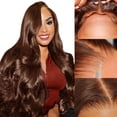 thumbnail image 1 of Peluca sin pegamento SFD, cabello humano marrón chocolate, 26 pulgadas, 200% de densidad, 1 of 6
