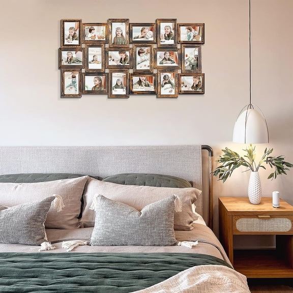 - 4x6 Picture Frame Collage With 18 Openings for Wall - Large Photo Frame Collage Wall Decor for Living Room Bedroom - Rusted Gold