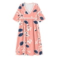 thumbnail image 5 of Karymi Floral Print V Neck Midi Dress, Hollow Out Cutout Trim 3/4 Sleeve Empire Waist Loose Flowy Casual Summer Vacation Sundress Dresses for Women, 5 of 6