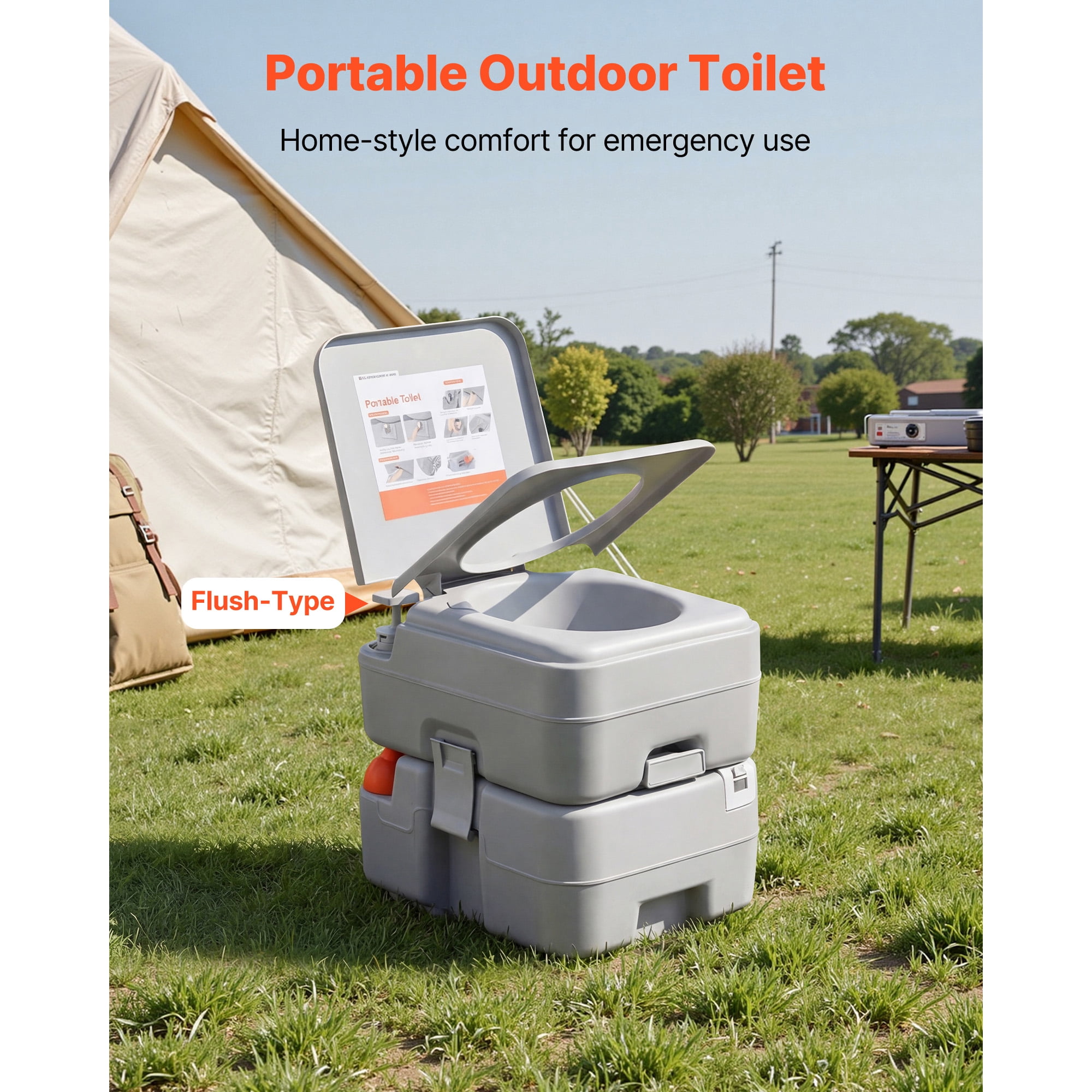 KFFKFF Portable Toilet with 5.3 Gallon Removable Waste Tank, 120 Flush Capacity, Travel-Friendly Design for Outdoor Activities, Includes Level Indicator and Carry Bag, Ideal for RVs, Camping, Hiking