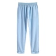 thumbnail image 5 of Women Linen Pants Summer Casual Drawstring Elastic Waist Pants Lightweight Capris Beachwear,Linen Pants with Pockets Side Button High Waist Comfy Gauze Pants Loose Trousers Ankle Cropped Pants L, 5 of 5